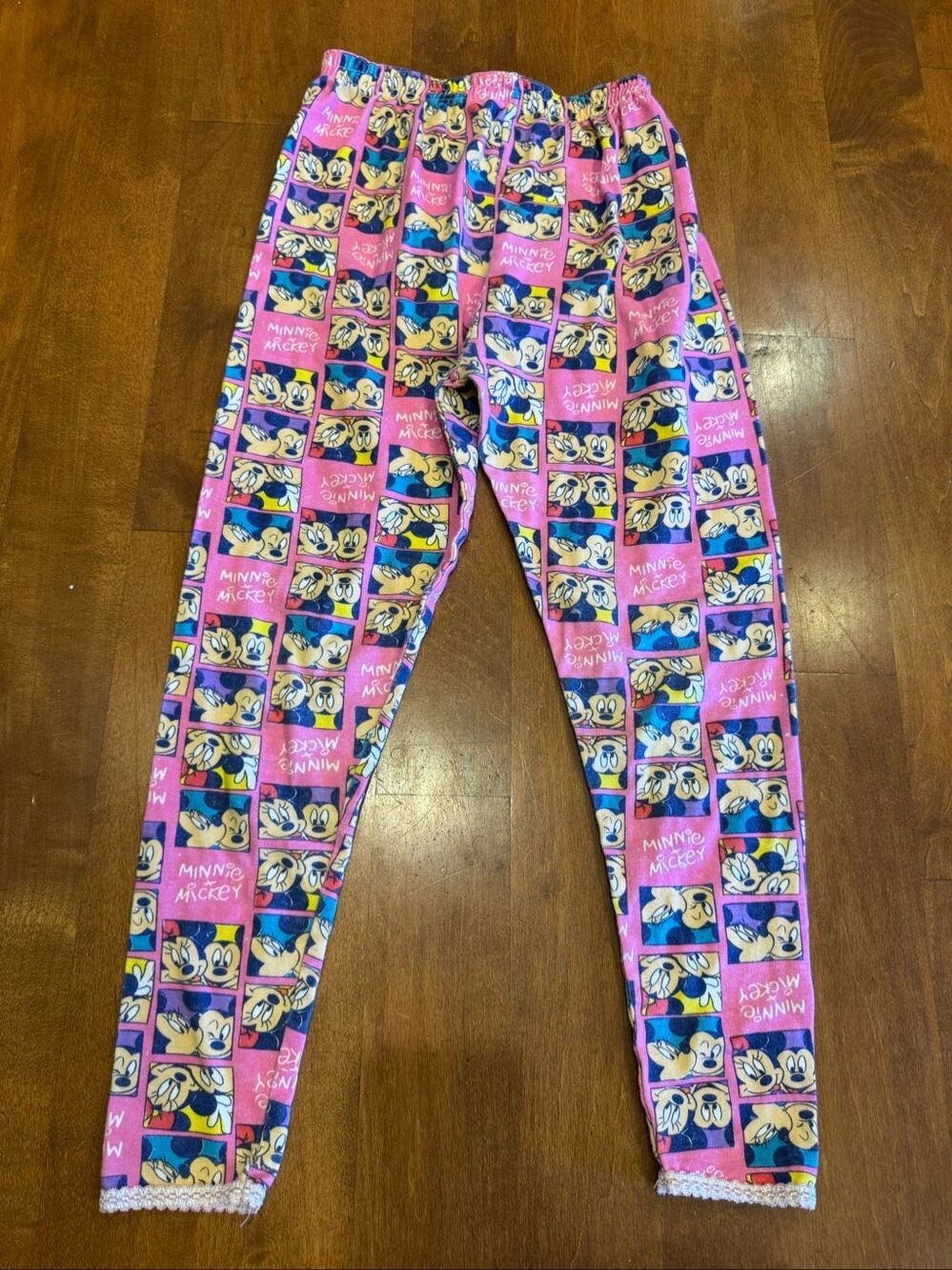 Vintage 90s Disney Minnie Mickey Mouse Girls Leggings Size 12 Pink Cotton